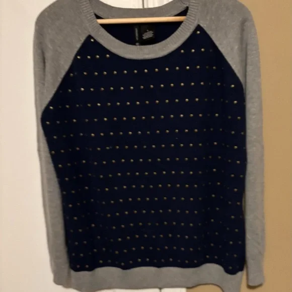 New Directions Gray and Navy Studded Sweater - Picture 1 of 4